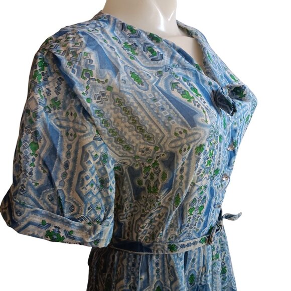 sz 10 Vintage 1960's Sheer Berkshire Geometric Print House Dress w/Belt B-Tween - Picture 5 of 15